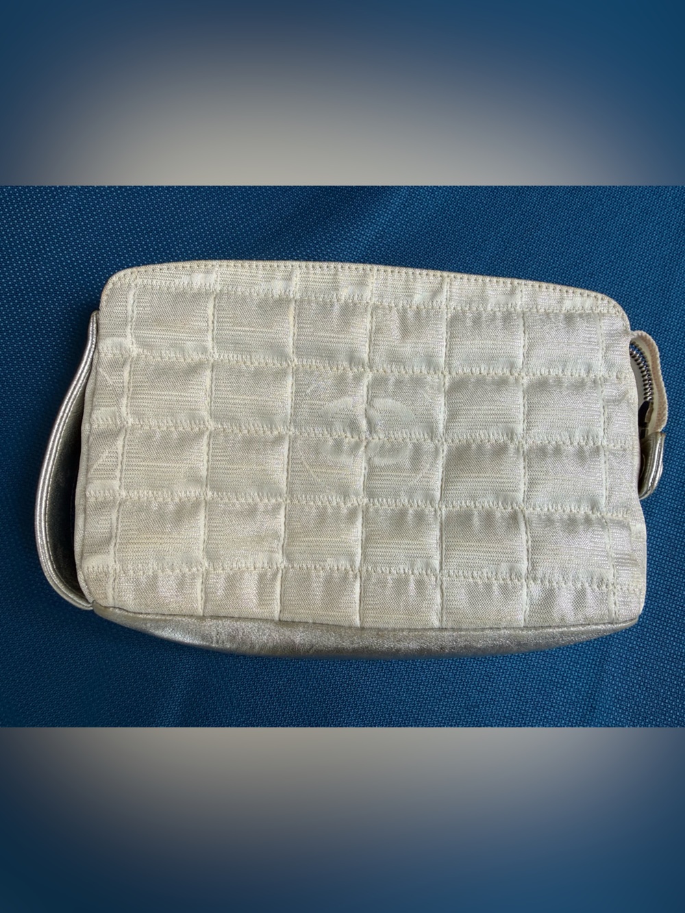 CHANEL Quilted Metallic Silver Cosmetic Bag